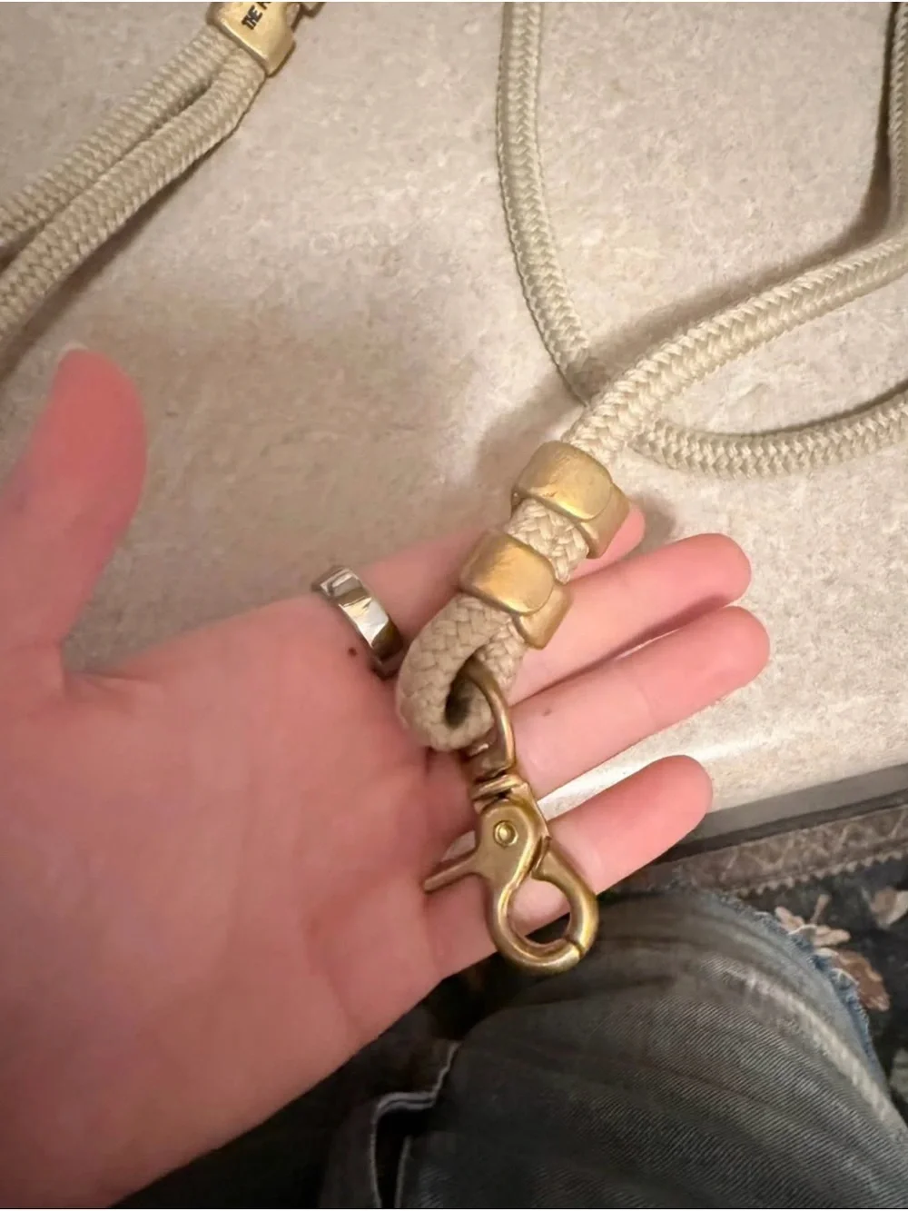 Flax Marine Rope Dog Leash - Beige with Gold Hardware